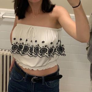 American Eagle embroidered off the shoulder crop top